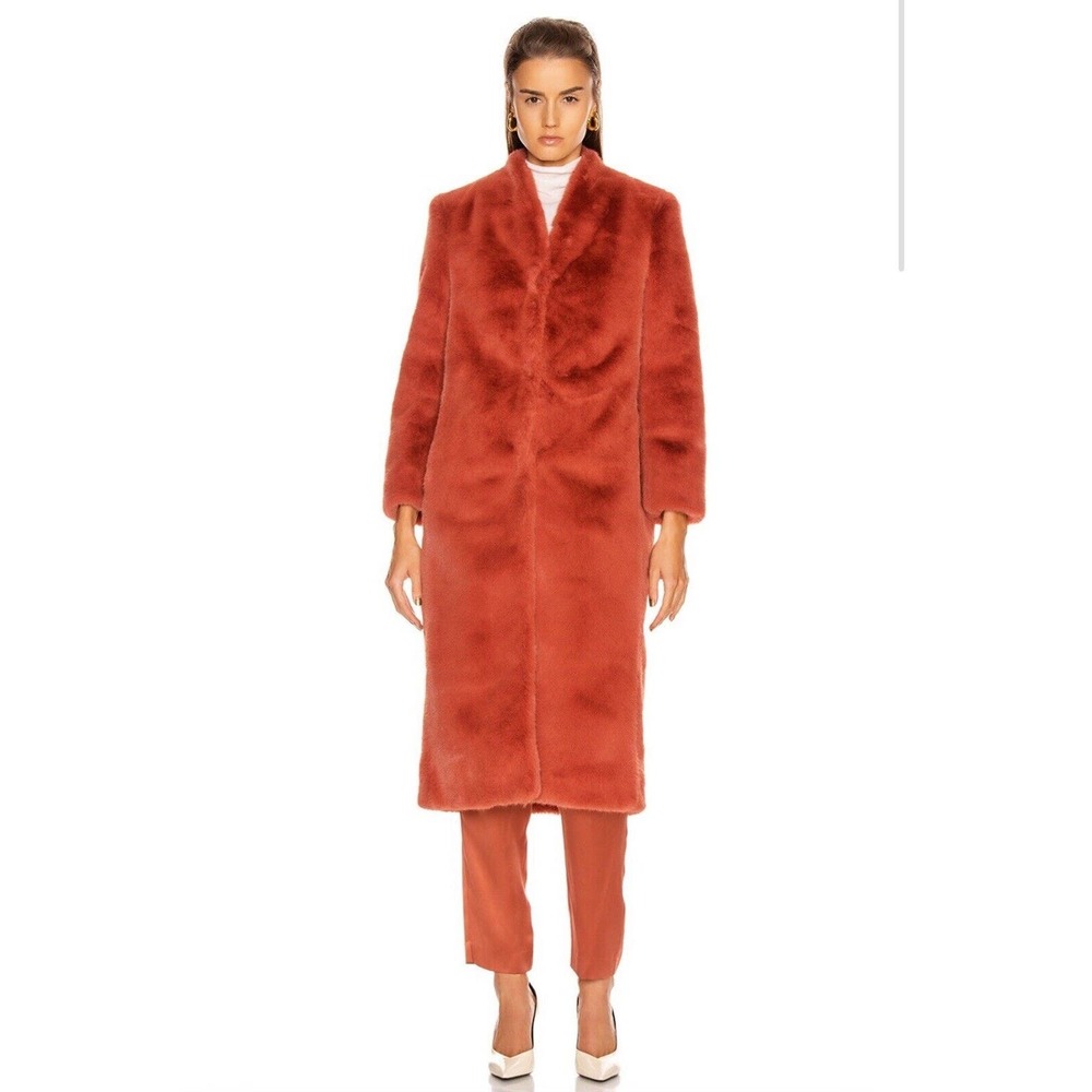 NWT Michelle Mason Womens Size 0 Faux Fur Coat Red Orange Dune Heavyweight Warm - Picture 2 of 10